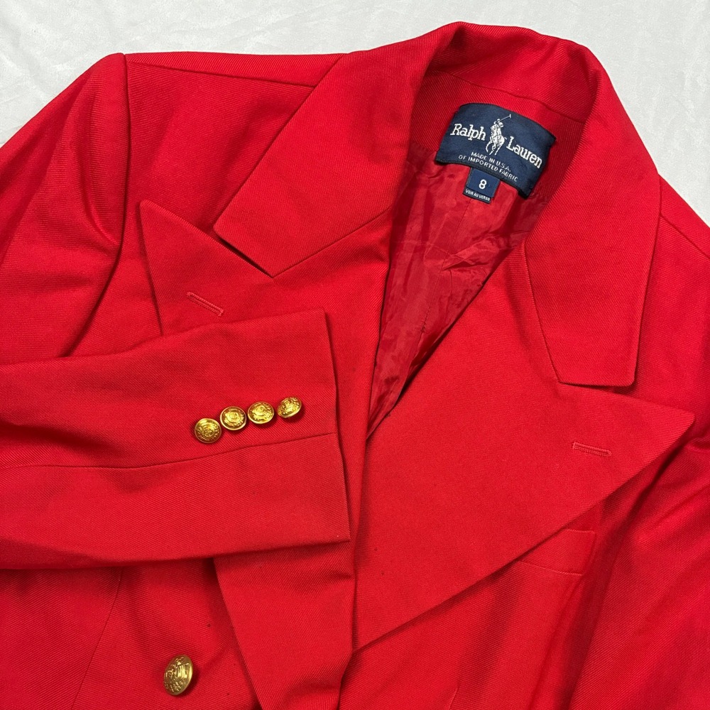 VTG Ralph Lauren Double Breasted Blazer Womens Size 8 Red Wool Gold Button